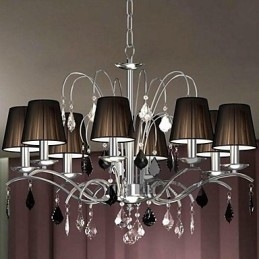 Lustre en cristal avec abat-jour en tissu et 8 lumières