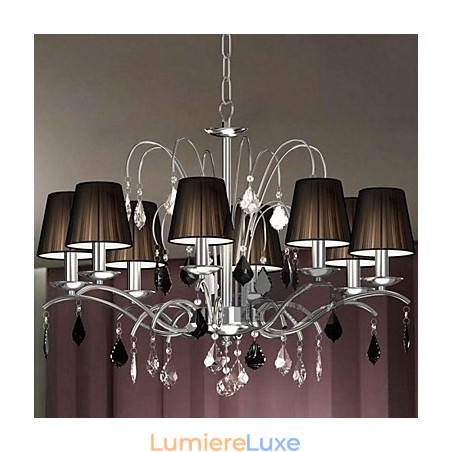 Lustre en cristal avec abat-jour en tissu et 8 lumières Lustre en cristal avec abat-jour en tissu et 8 lumières