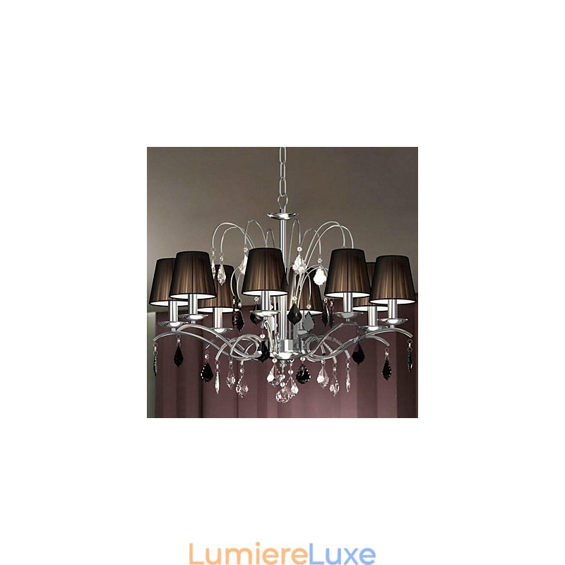 Lustre en cristal avec abat-jour en tissu et 8 lumières