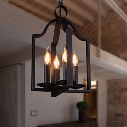Suspension vintage minimaliste à 4 lampes en fer peint