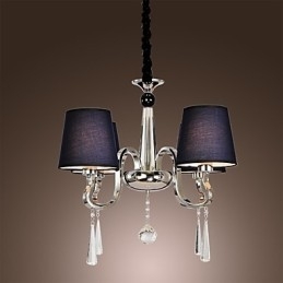 Lustre vintage 4 lumières en tissu classique et peinture sur métal