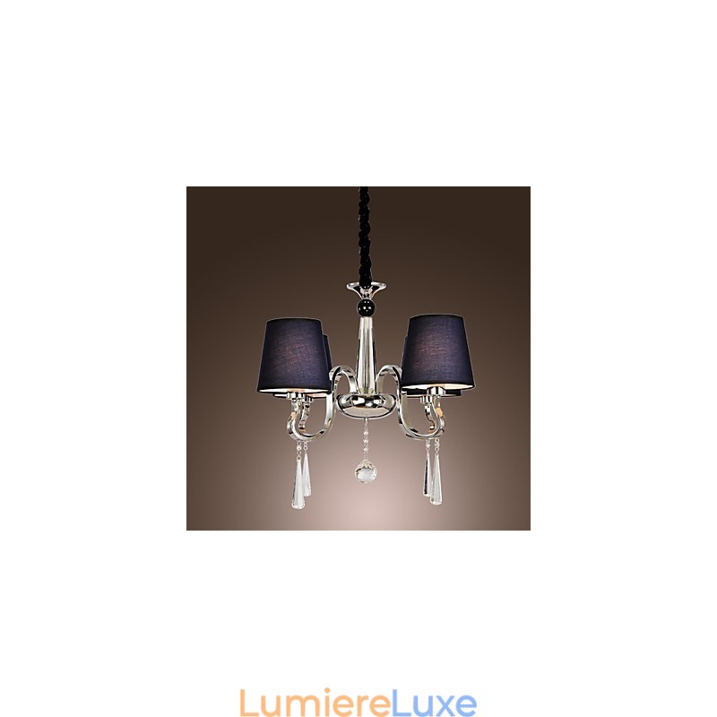 Lustre vintage 4 lumières en tissu classique et peinture sur métal