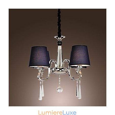 Lustre vintage 4 lumières en tissu classique et peinture sur métal Lustre vintage 4 lumières en tissu classique et peinture sur métal