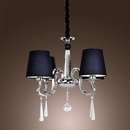 Lustre vintage 4 lumières en tissu classique et peinture sur métal
