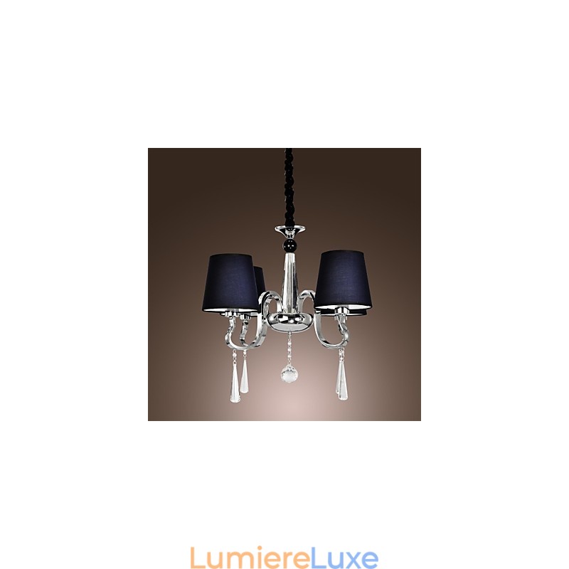 Lustre vintage 4 lumières en tissu classique et peinture sur métal