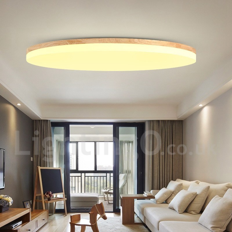 Plafonnier rond nordique simple et moderne en bois massif, ultra fin