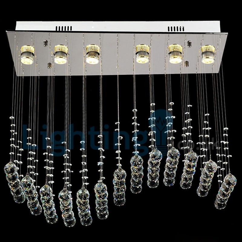 Lustre contemporain moderne à montage encastré, luminaire suspendu en cristal avec goutte de pluie