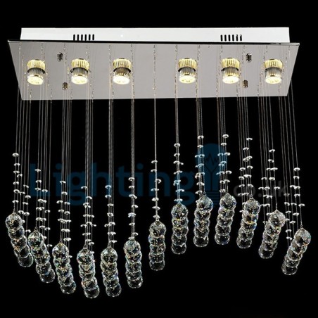 Lustre contemporain moderne à montage encastré, luminaire suspendu en cristal avec goutte de pluie Lustre contemporain moderne à montage encastré, luminaire suspendu en cristal avec goutte de pluie
