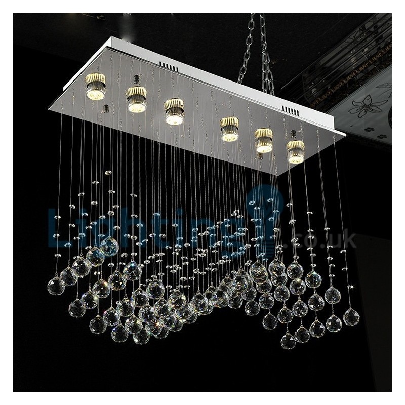 Lustre contemporain moderne à montage encastré, luminaire suspendu en cristal avec goutte de pluie