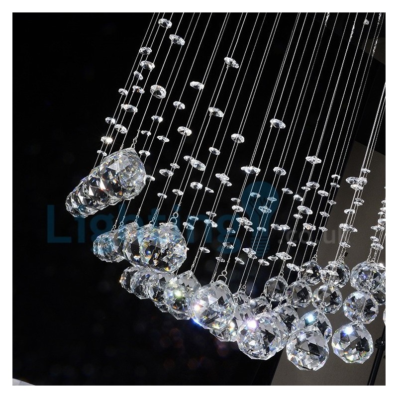 Lustre contemporain moderne à montage encastré, luminaire suspendu en cristal avec goutte de pluie