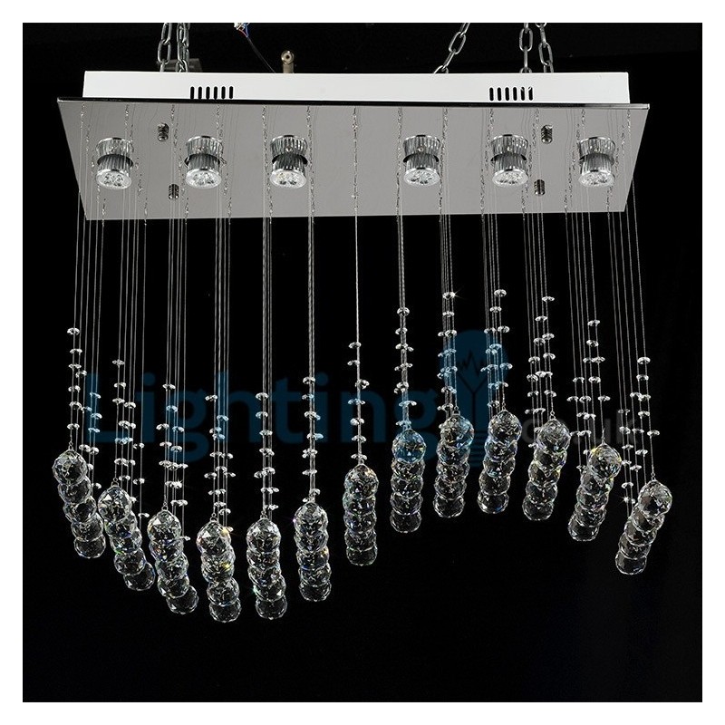 Lustre contemporain moderne à montage encastré, luminaire suspendu en cristal avec goutte de pluie