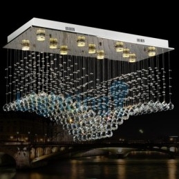 Lustre contemporain moderne à montage encastré, luminaire suspendu en cristal avec goutte de pluie