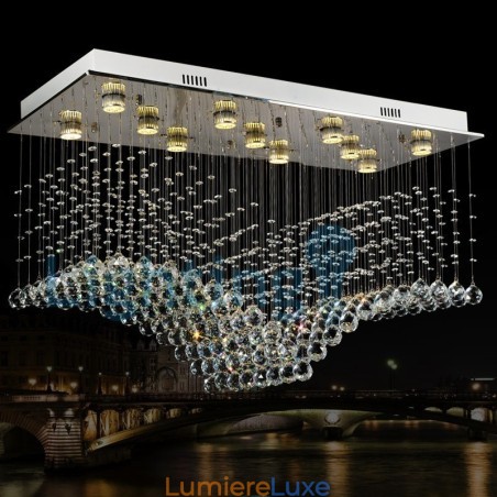 Lustre contemporain moderne à montage encastré, luminaire suspendu en cristal avec goutte de pluie Lustre contemporain moderne à montage encastré, luminaire suspendu en cristal avec goutte de pluie