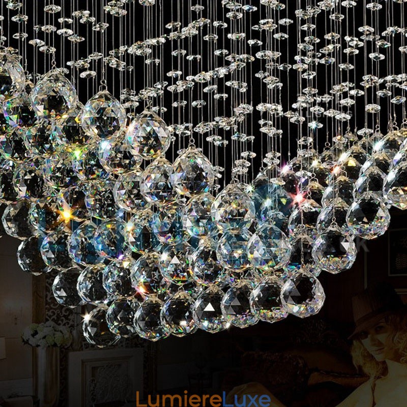 Lustre contemporain moderne à montage encastré, luminaire suspendu en cristal avec goutte de pluie