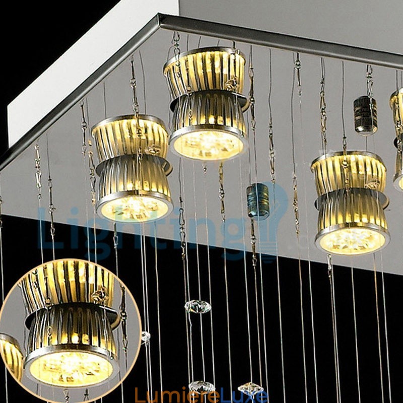 Lustre contemporain moderne à montage encastré, luminaire suspendu en cristal avec goutte de pluie