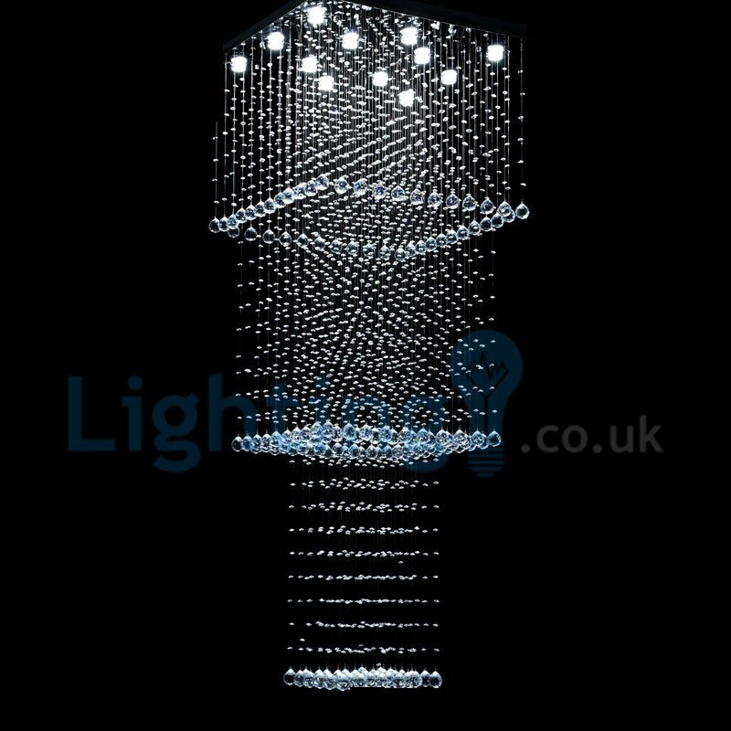 Lustre contemporain moderne à montage encastré, luminaire suspendu en cristal avec goutte de pluie