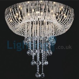 Lustre contemporain moderne à montage encastré, luminaire suspendu en cristal avec goutte de pluie