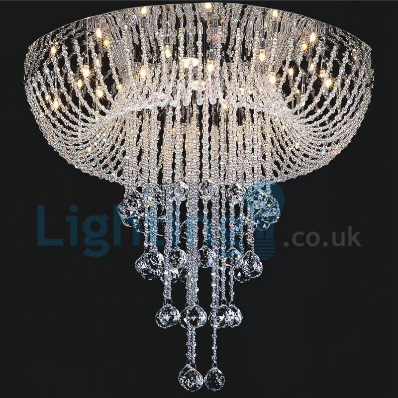 Lustre contemporain moderne à montage encastré, luminaire suspendu en cristal avec goutte de pluie