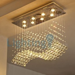 Lustre contemporain moderne à montage encastré, luminaire suspendu en cristal avec goutte de pluie
