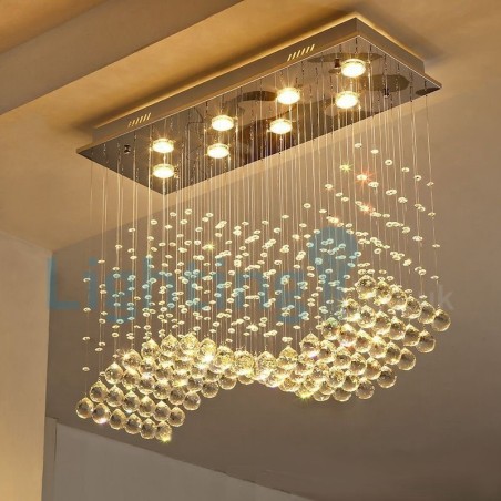 Lustre contemporain moderne à montage encastré, luminaire suspendu en cristal avec goutte de pluie Lustre contemporain moderne à montage encastré, luminaire suspendu en cristal avec goutte de pluie