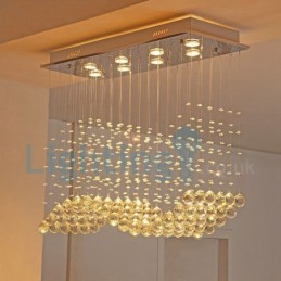 Lustre contemporain moderne à montage encastré, luminaire suspendu en cristal avec goutte de pluie