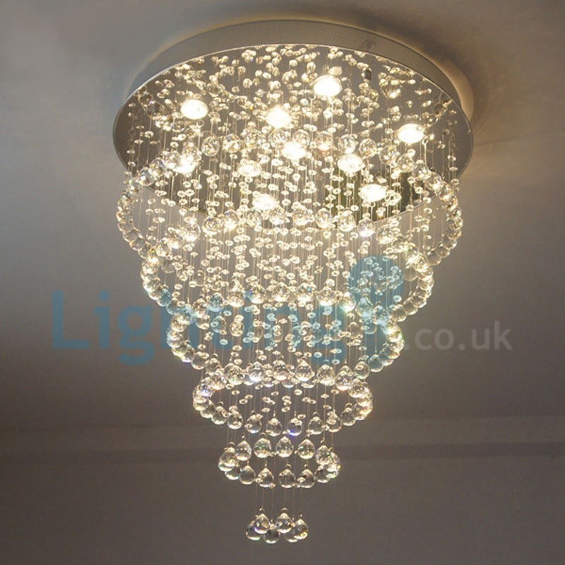 Lustre contemporain moderne à montage encastré, luminaire suspendu en cristal avec goutte de pluie