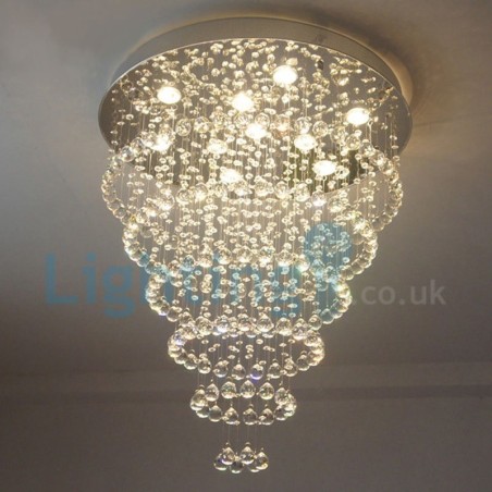 Lustre contemporain moderne à montage encastré, luminaire suspendu en cristal avec goutte de pluie Lustre contemporain moderne à montage encastré, luminaire suspendu en cristal avec goutte de pluie