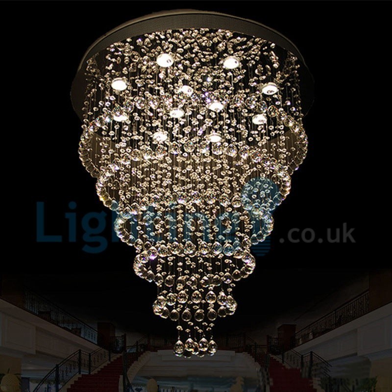 Lustre contemporain moderne à montage encastré, luminaire suspendu en cristal avec goutte de pluie