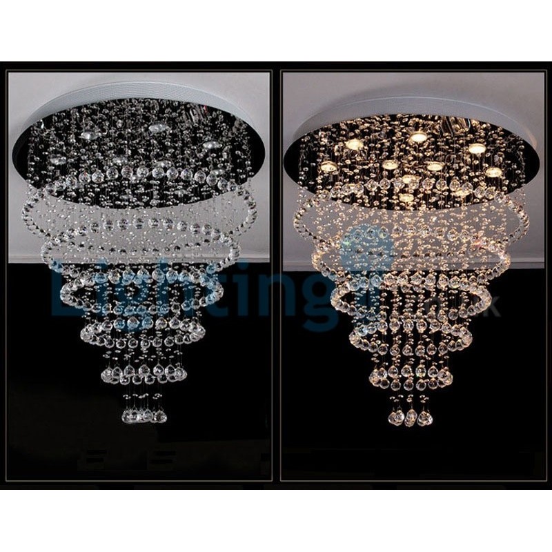 Lustre contemporain moderne à montage encastré, luminaire suspendu en cristal avec goutte de pluie