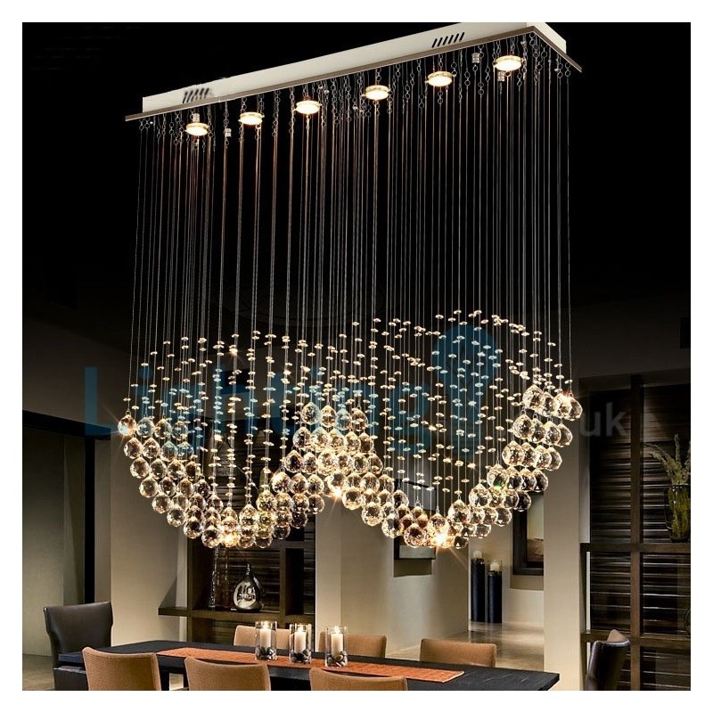 Lustre contemporain moderne à montage encastré, luminaire suspendu en cristal avec goutte de pluie