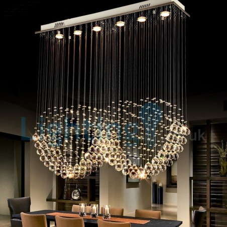 Lustre contemporain moderne à montage encastré, luminaire suspendu en cristal avec goutte de pluie Lustre contemporain moderne à montage encastré, luminaire suspendu en cristal avec goutte de pluie
