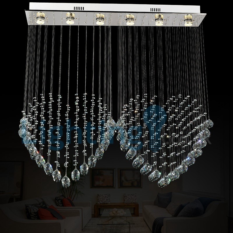 Lustre contemporain moderne à montage encastré, luminaire suspendu en cristal avec goutte de pluie