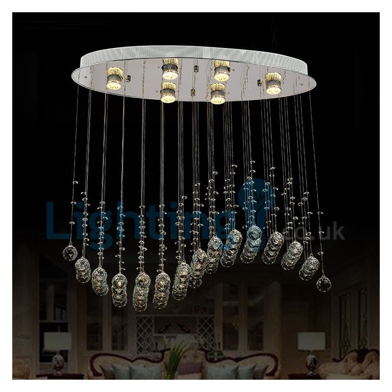 Lustre contemporain moderne à montage encastré, luminaire suspendu en cristal avec goutte de pluie