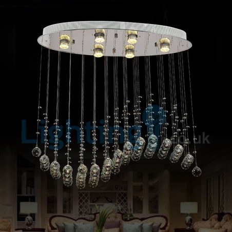 Lustre contemporain moderne à montage encastré, luminaire suspendu en cristal avec goutte de pluie Lustre contemporain moderne à montage encastré, luminaire suspendu en cristal avec goutte de pluie