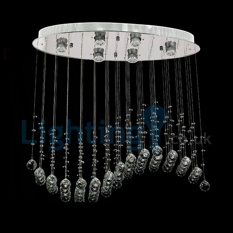 Lustre contemporain moderne à montage encastré, luminaire suspendu en cristal avec goutte de pluie