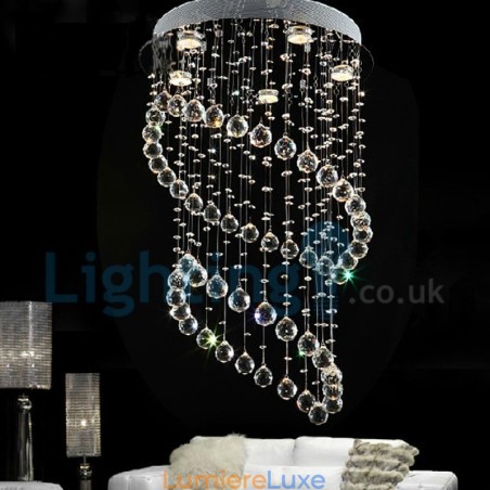 Lustre contemporain moderne à montage encastré, luminaire suspendu en cristal avec goutte de pluie Lustre contemporain moderne à montage encastré, luminaire suspendu en cristal avec goutte de pluie