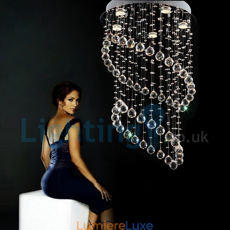 Lustre contemporain moderne à montage encastré, luminaire suspendu en cristal avec goutte de pluie