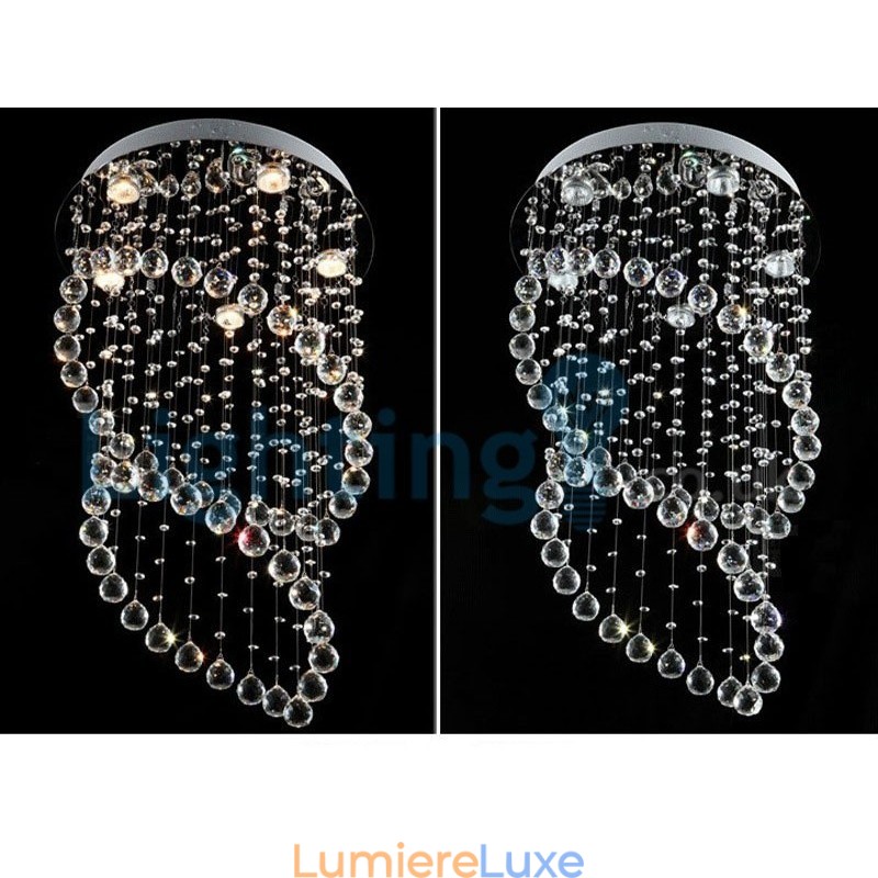 Lustre contemporain moderne à montage encastré, luminaire suspendu en cristal avec goutte de pluie