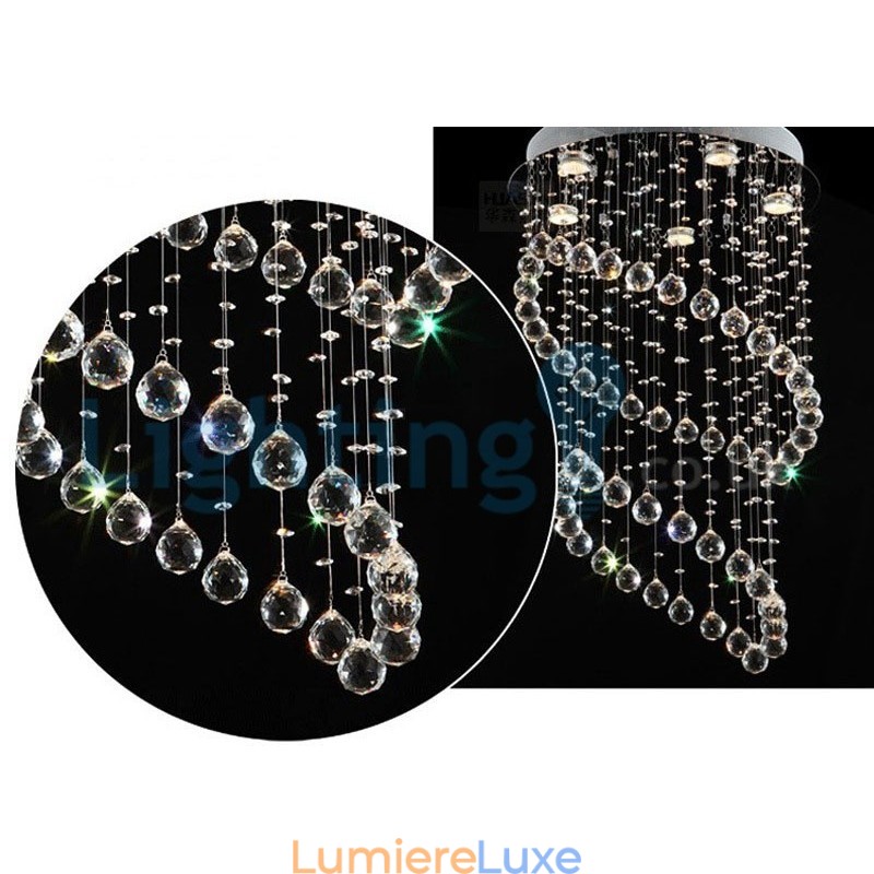 Lustre contemporain moderne à montage encastré, luminaire suspendu en cristal avec goutte de pluie