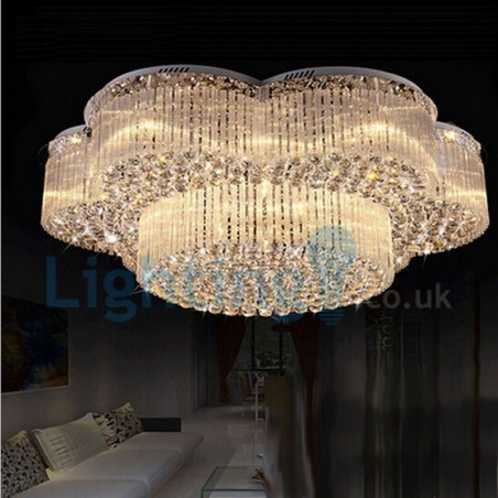 Lustre contemporain moderne à montage encastré, luminaire suspendu en cristal avec goutte de pluie Lustre contemporain moderne à montage encastré, luminaire suspendu en cristal avec goutte de pluie