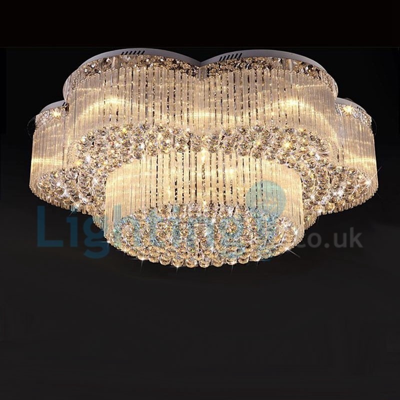 Lustre contemporain moderne à montage encastré, luminaire suspendu en cristal avec goutte de pluie