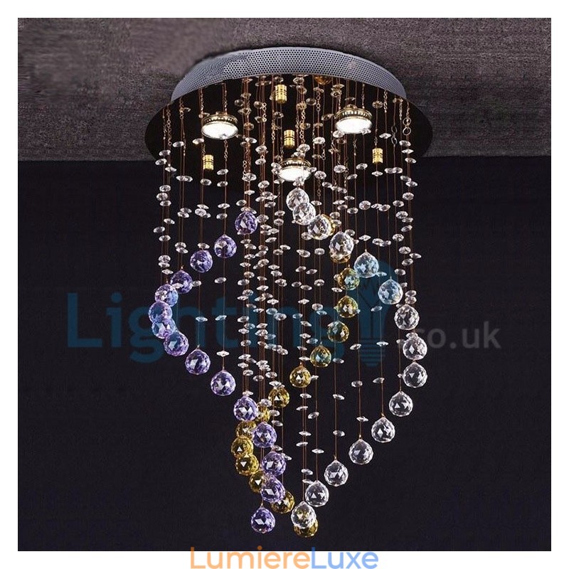 Lustre contemporain moderne à montage encastré, luminaire suspendu en cristal avec goutte de pluie
