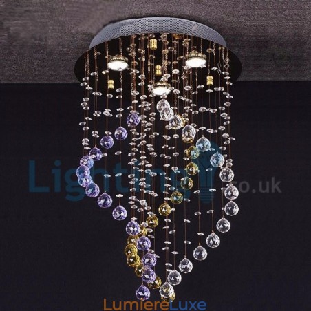Lustre contemporain moderne à montage encastré, luminaire suspendu en cristal avec goutte de pluie Lustre contemporain moderne à montage encastré, luminaire suspendu en cristal avec goutte de pluie