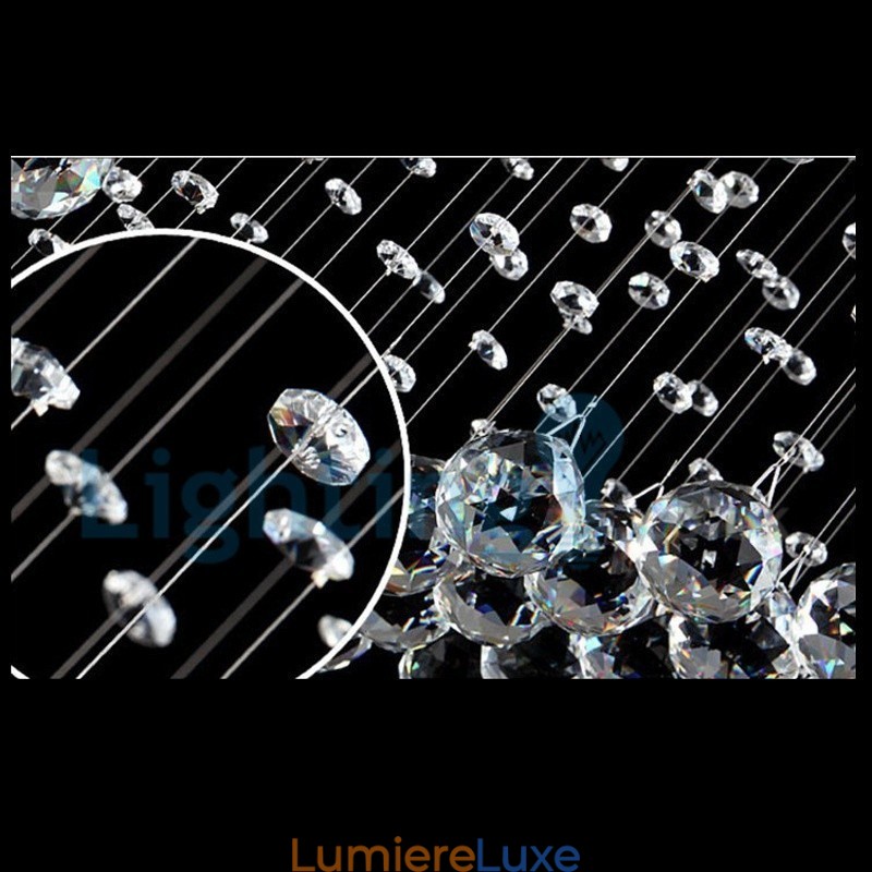 Lustre contemporain moderne à montage encastré, luminaire suspendu en cristal avec goutte de pluie