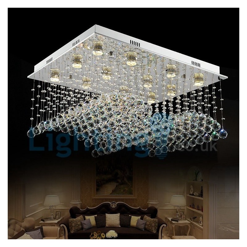 Lustre contemporain moderne à encastrer, luminaire suspendu en cristal avec goutte de pluie