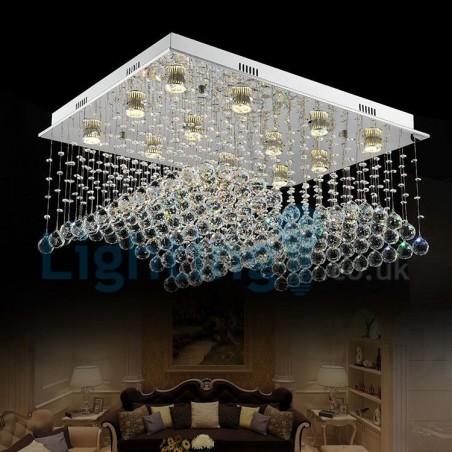 Lustre contemporain moderne à encastrer, luminaire suspendu en cristal avec goutte de pluie