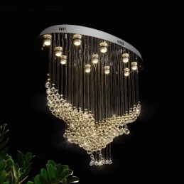 Lustre contemporain moderne à montage encastré, luminaire suspendu en cristal avec goutte de pluie