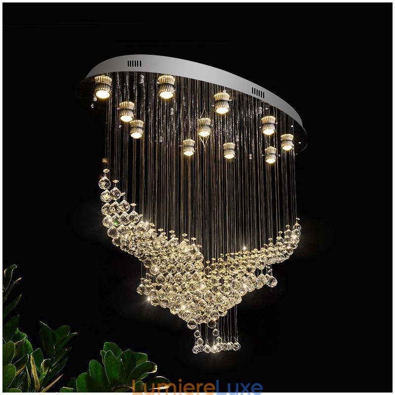 Lustre contemporain moderne à montage encastré, luminaire suspendu en cristal avec goutte de pluie