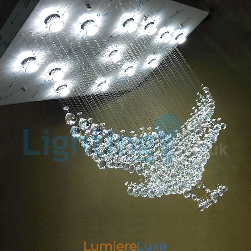 Lustre contemporain moderne à montage encastré, luminaire suspendu en cristal avec goutte de pluie