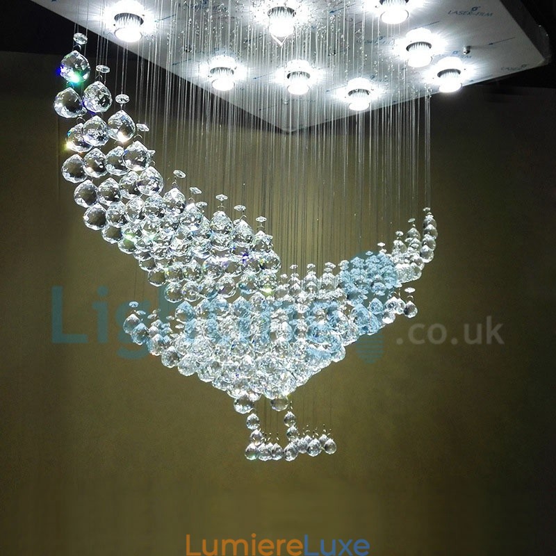 Lustre contemporain moderne à montage encastré, luminaire suspendu en cristal avec goutte de pluie